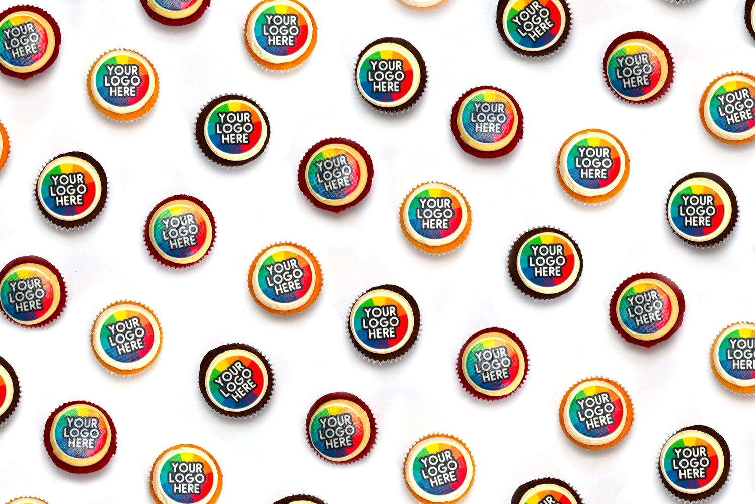 Flatlay Of Corporate Logo-Branded Cupcakes
