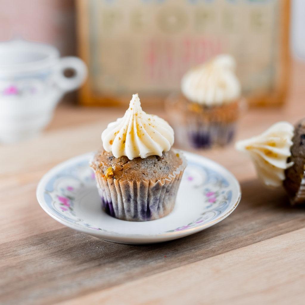 Blueberry pistachio cupcake with nut topping