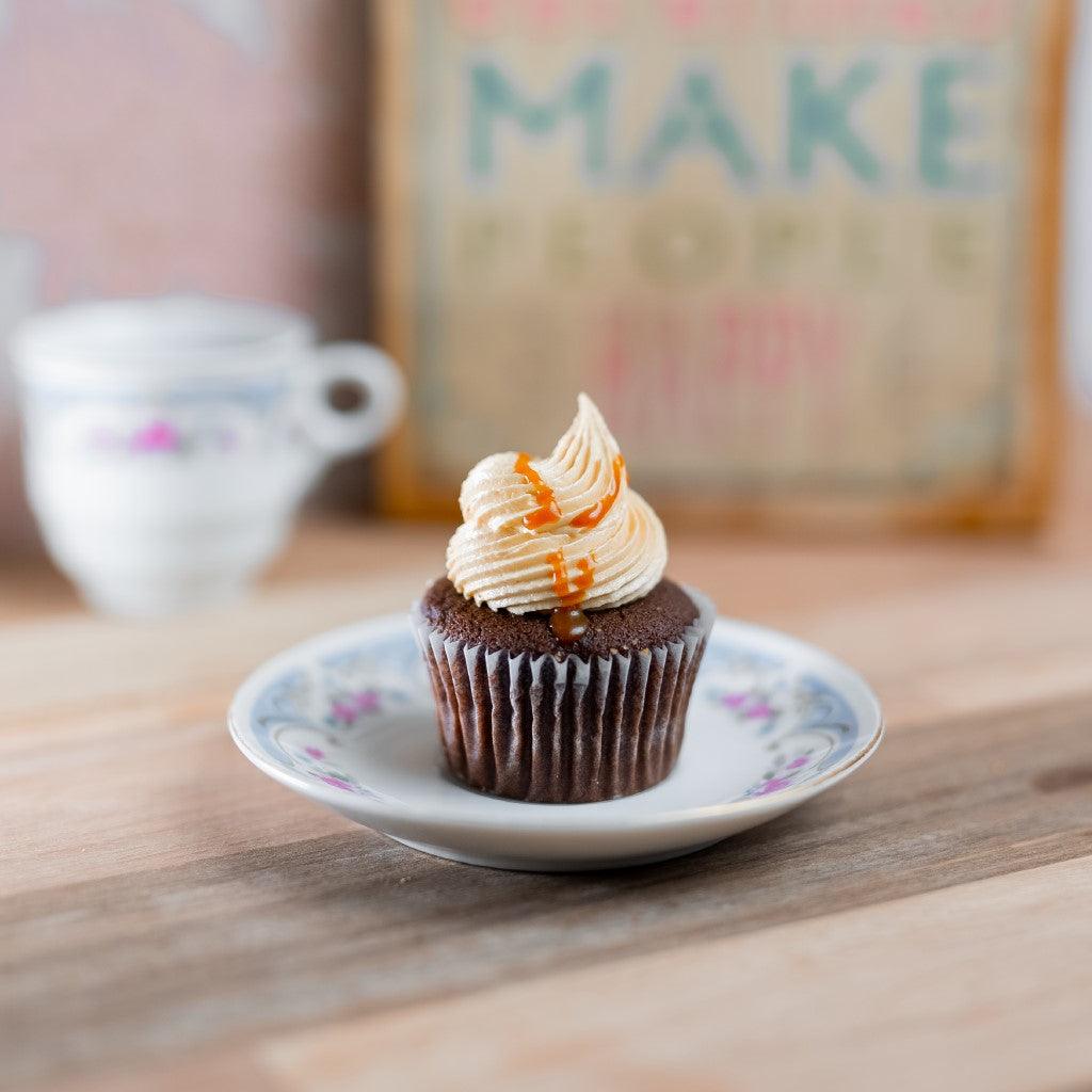 Salted caramel cupcake with caramel drizzle